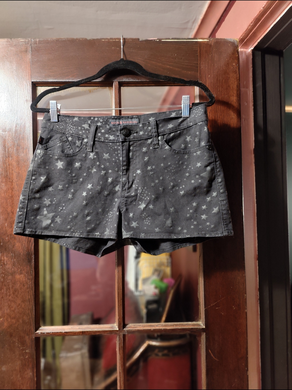 Rock & Republic Black Star-Print Denim Shorts